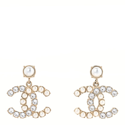 Chanel Crystal Pearl Dazzling Domino CC Drop Earrings Gold 1 of 5