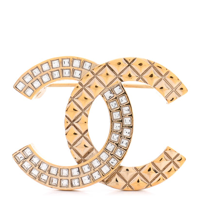 Chanel Baguette Crystal Quilted CC Brooch Gold 1 of 5