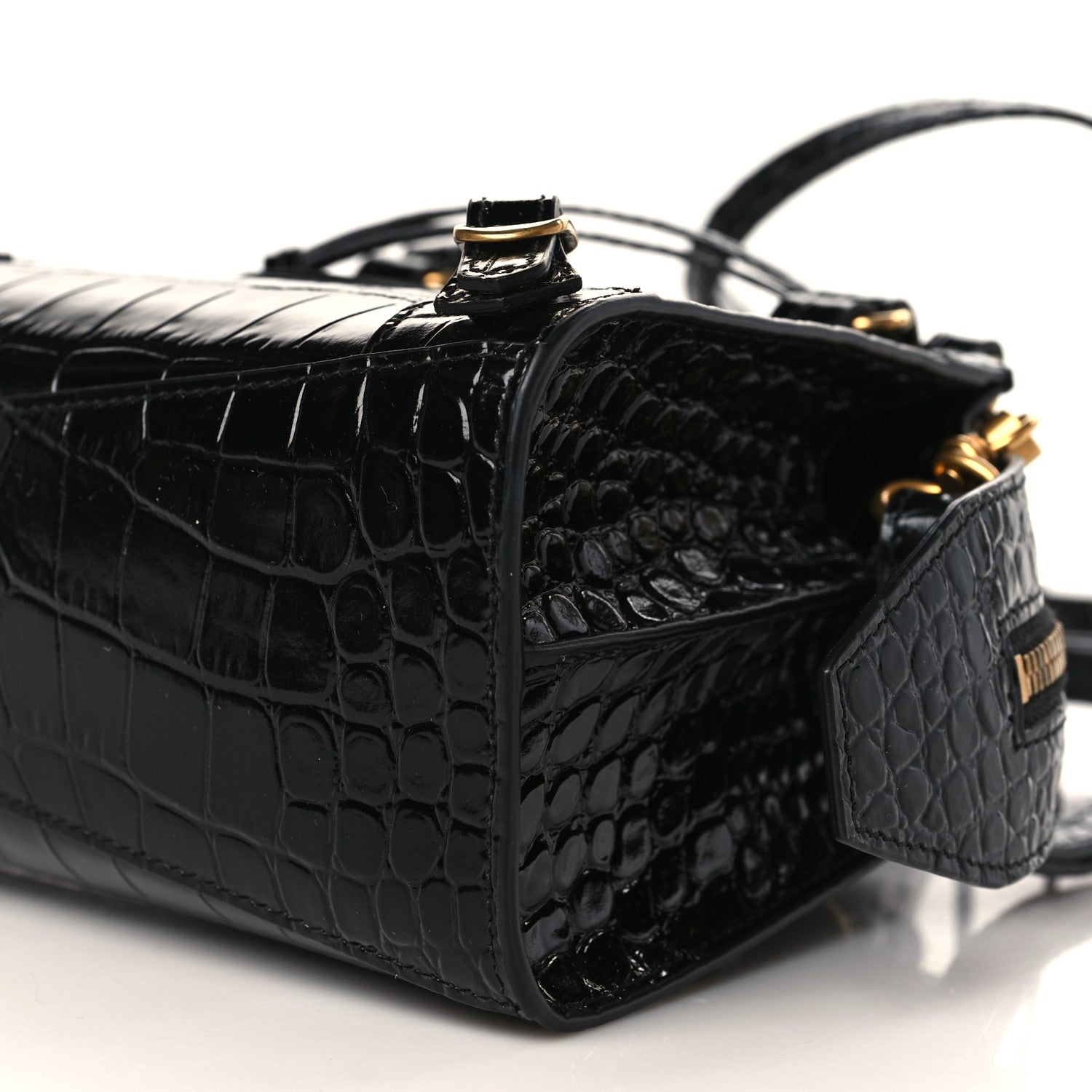 Balenciaga Shiny Supple Calfskin Crocodile Embossed Neo Classic Gold Hardware Mini City Black 8 of 8
