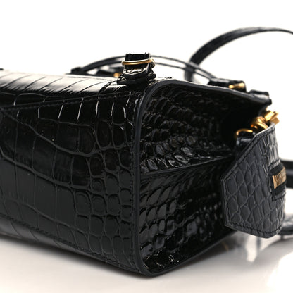 Balenciaga Shiny Supple Calfskin Crocodile Embossed Neo Classic Gold Hardware Mini City Black 8 of 8