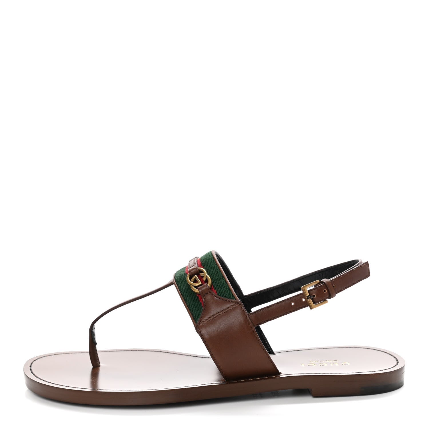 Gucci Calfskin Web GG Thong Sandals 35.5 Ebony 1 of 7