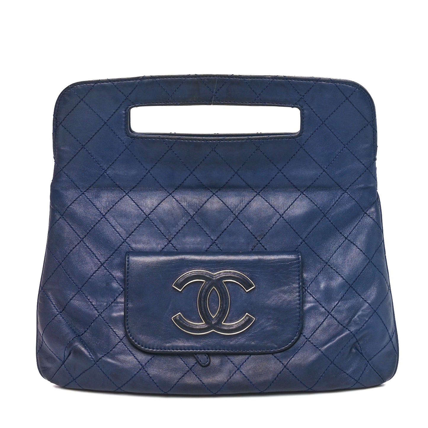 Lambskin Diamond Stitch Convertible Clutch Navy