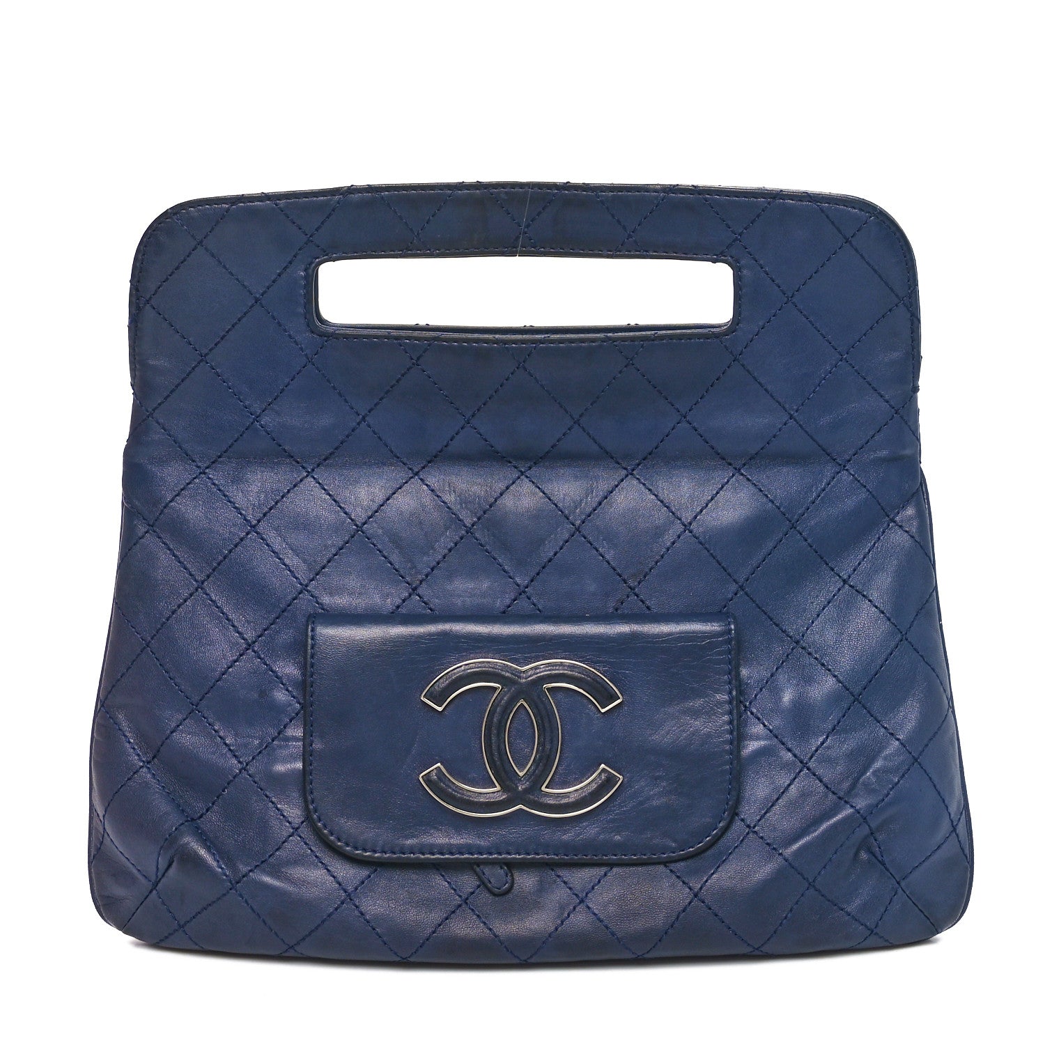 Chanel Lambskin Diamond Stitch Convertible Clutch Navy 5 of 11