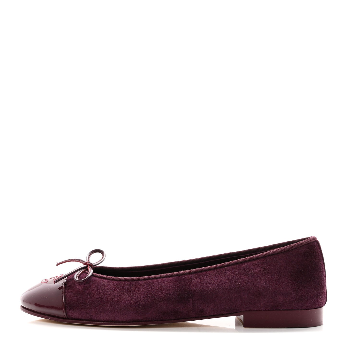 Suede Patent Calfskin Cap Toe CC Ballerina Flats 40 Burgundy