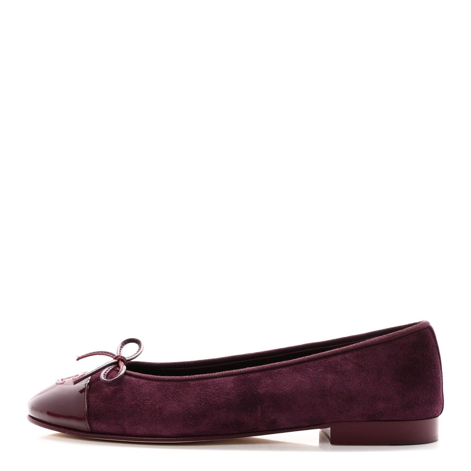 Chanel Suede Patent Calfskin Cap Toe CC Ballerina Flats 40 Burgundy 1 of 10