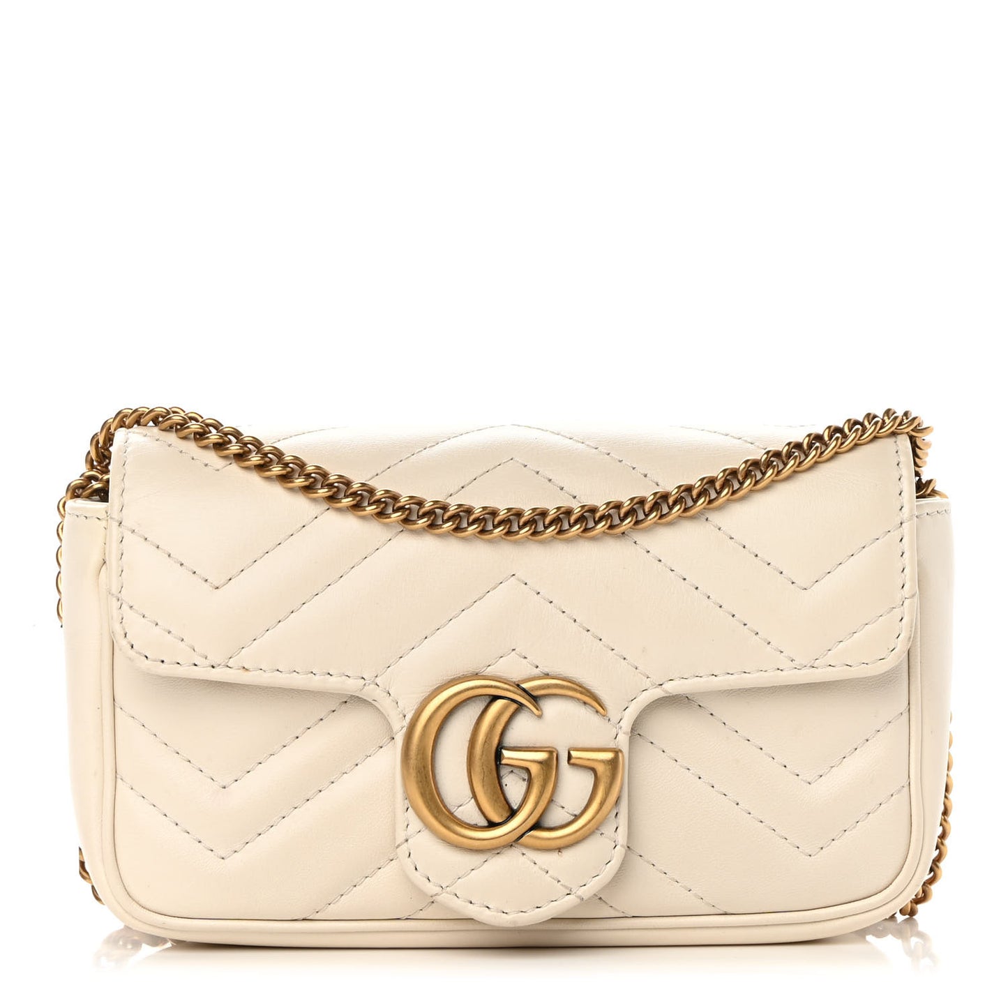 Calfskin Matelasse Super Mini GG Marmont Shoulder Bag White