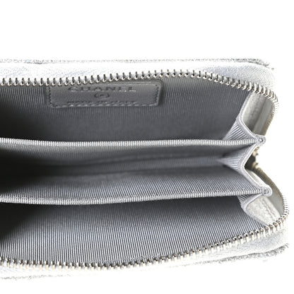 Chanel Glittered Metallic Caviar Quilted Zip Coin Purse Wallet Silver 6 of 8