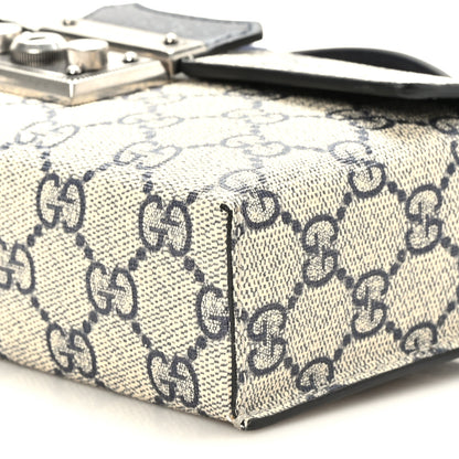 Gucci GG Supreme Monogram Textured Dollar Calfskin Web Mini Padlock Top Handle Shoulder Bag Beige Blue 9 of 9