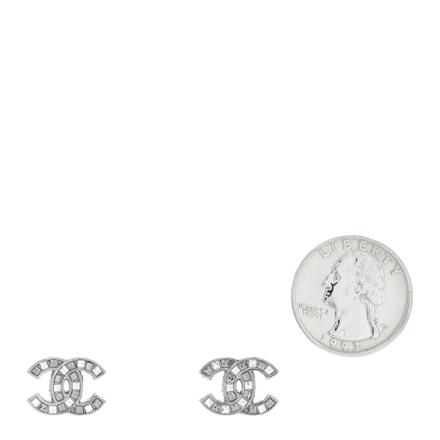 Baguette Crystal CC Earrings Silver Grey