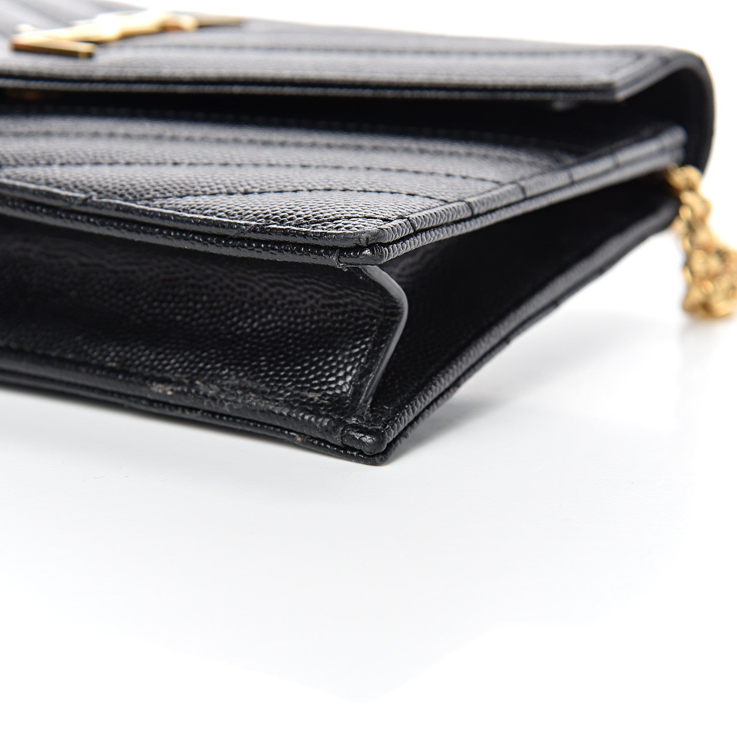 Saint Laurent Grain De Poudre Matelasse Chevron Monogram Envelope Chain Wallet Black 9 of 12