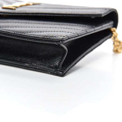 Saint Laurent Grain De Poudre Matelasse Chevron Monogram Envelope Chain Wallet Black 9 of 12