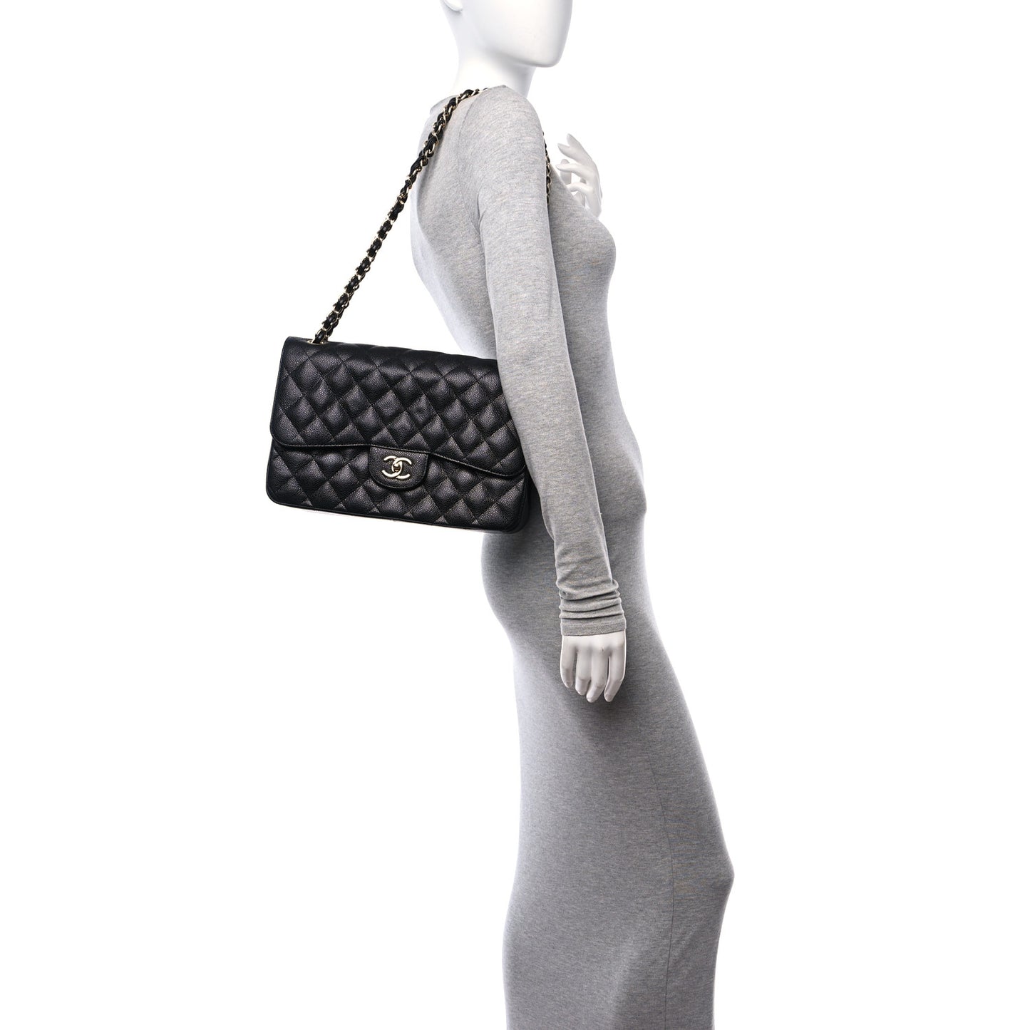 Caviar Quilted Jumbo Double Flap Black