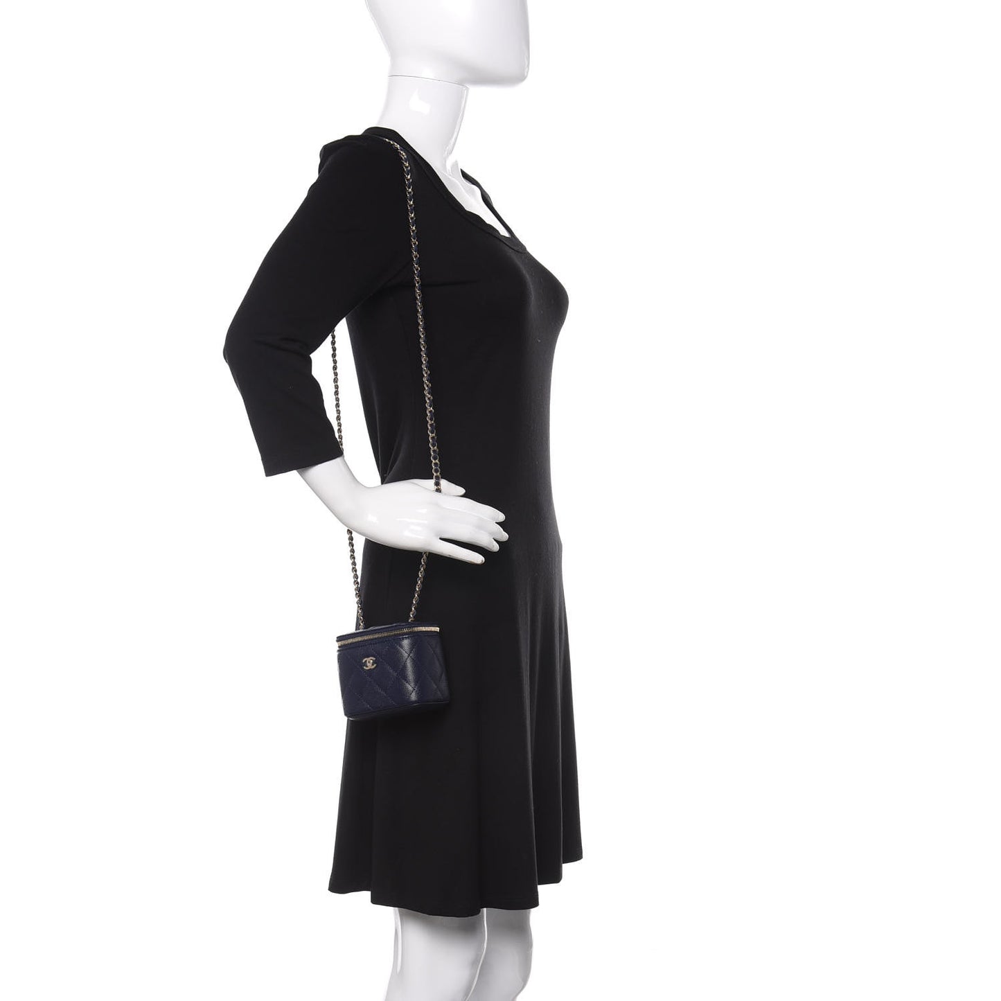Caviar Quilted Mini Vanity Case With Chain Navy Blue
