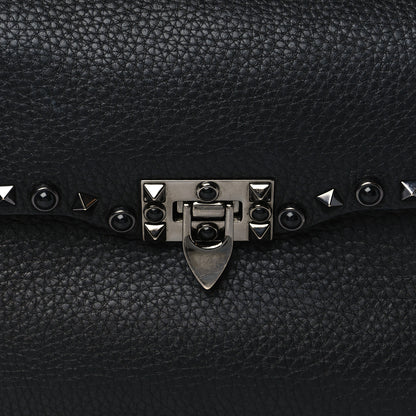 Valentino Garavani Pebbled Calfskin Onyx Medium Rockstud Rolling Flap Saddle Bag Black 7 of 9