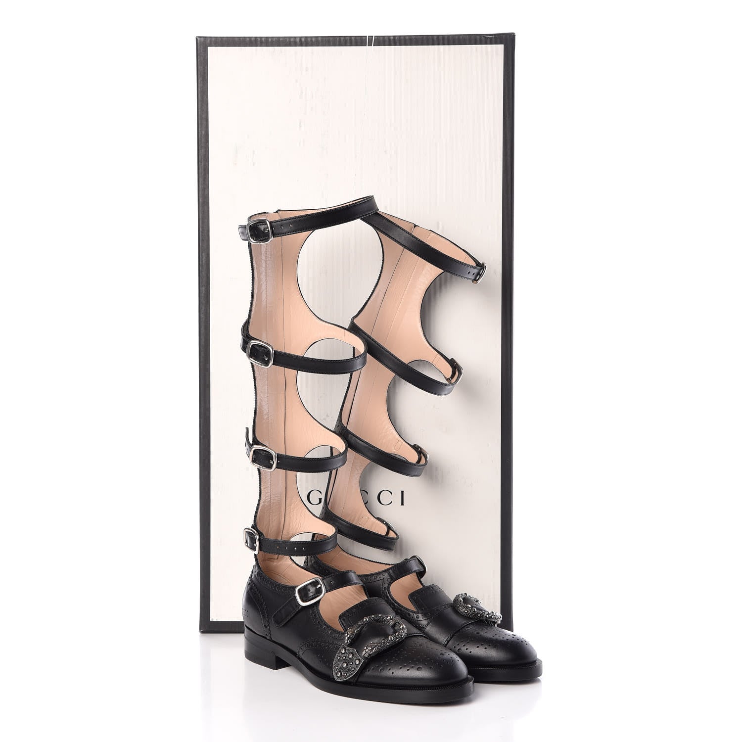 Gucci Calfskin Queercore Brogue Knee High Boots 38 Black 8 of 8