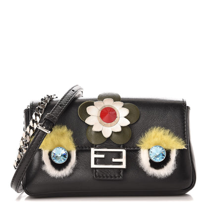 Fendi Shiny Nappa Rabbit Fur Crystal Flowerland Micro Buggie Baguette Black Mojito Multicolor 1 of 8