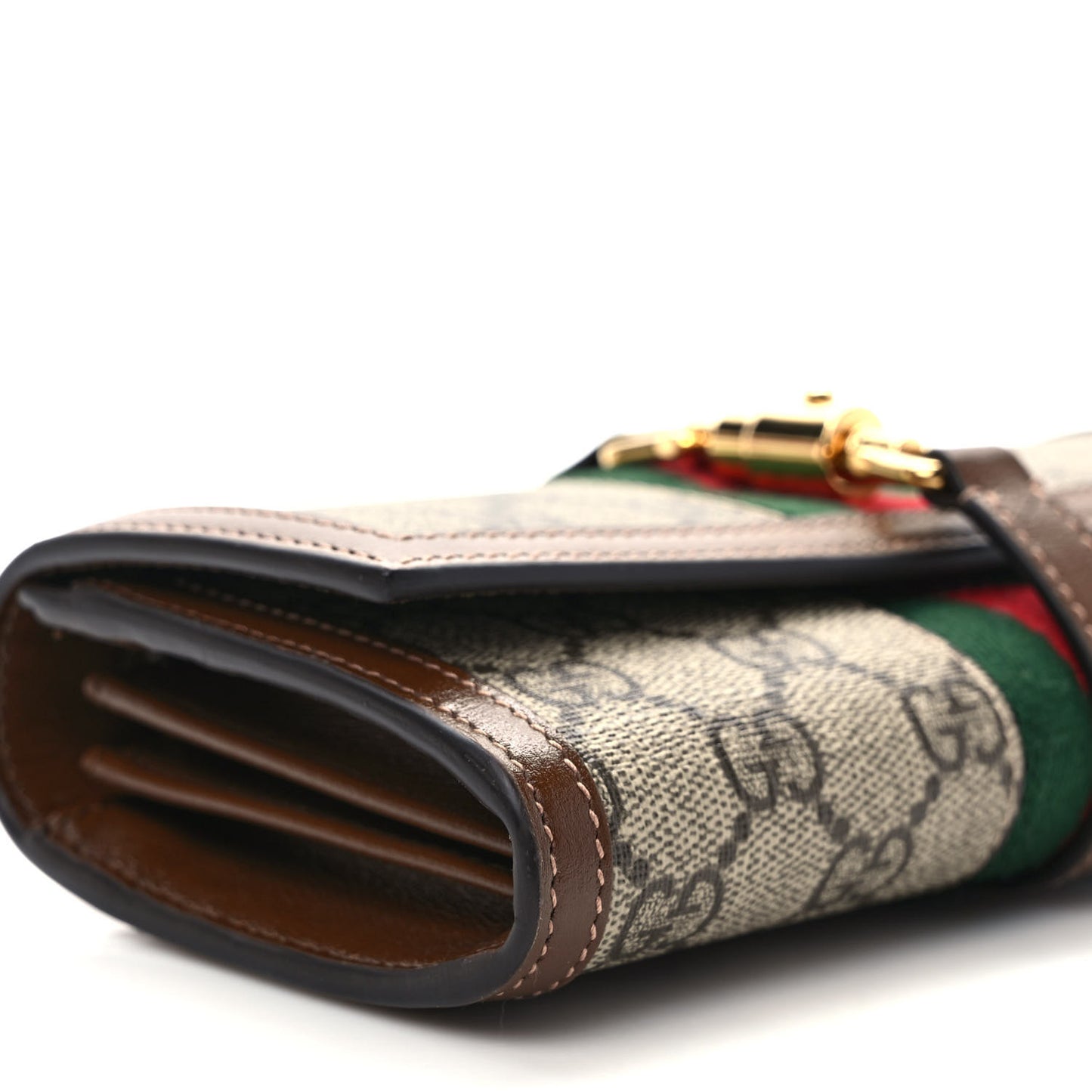 GG Supreme Monogram Azalea Calfskin Web Jackie 1961 Chain Wallet Beige Ebony Brown Sugar
