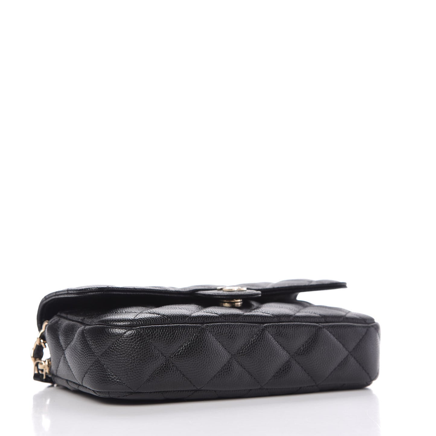 Caviar Quilted Flap Phone Holder With Chain Black