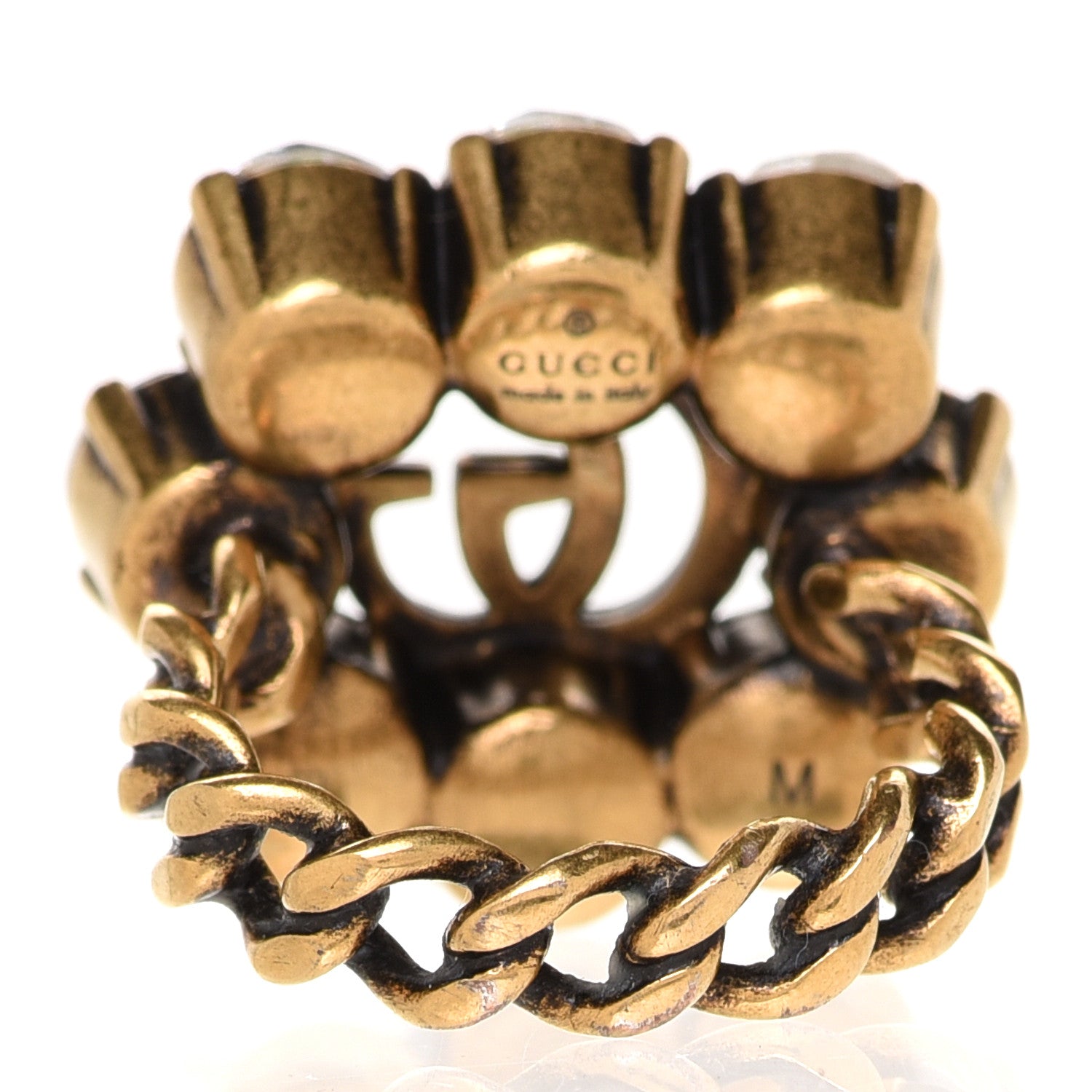 Gucci Metal Crystal Marmont Ring M Aged Gold 3 of 5