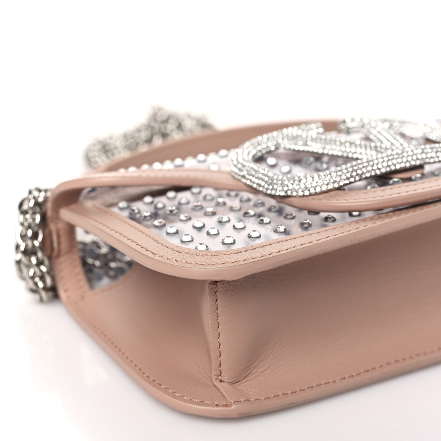 Valentino Garavani TPU Calfskin Crystal Vlogo Embellished Small Loco Shoulder Bag Trasparente Crystal Rose Cannelle 7 of 8