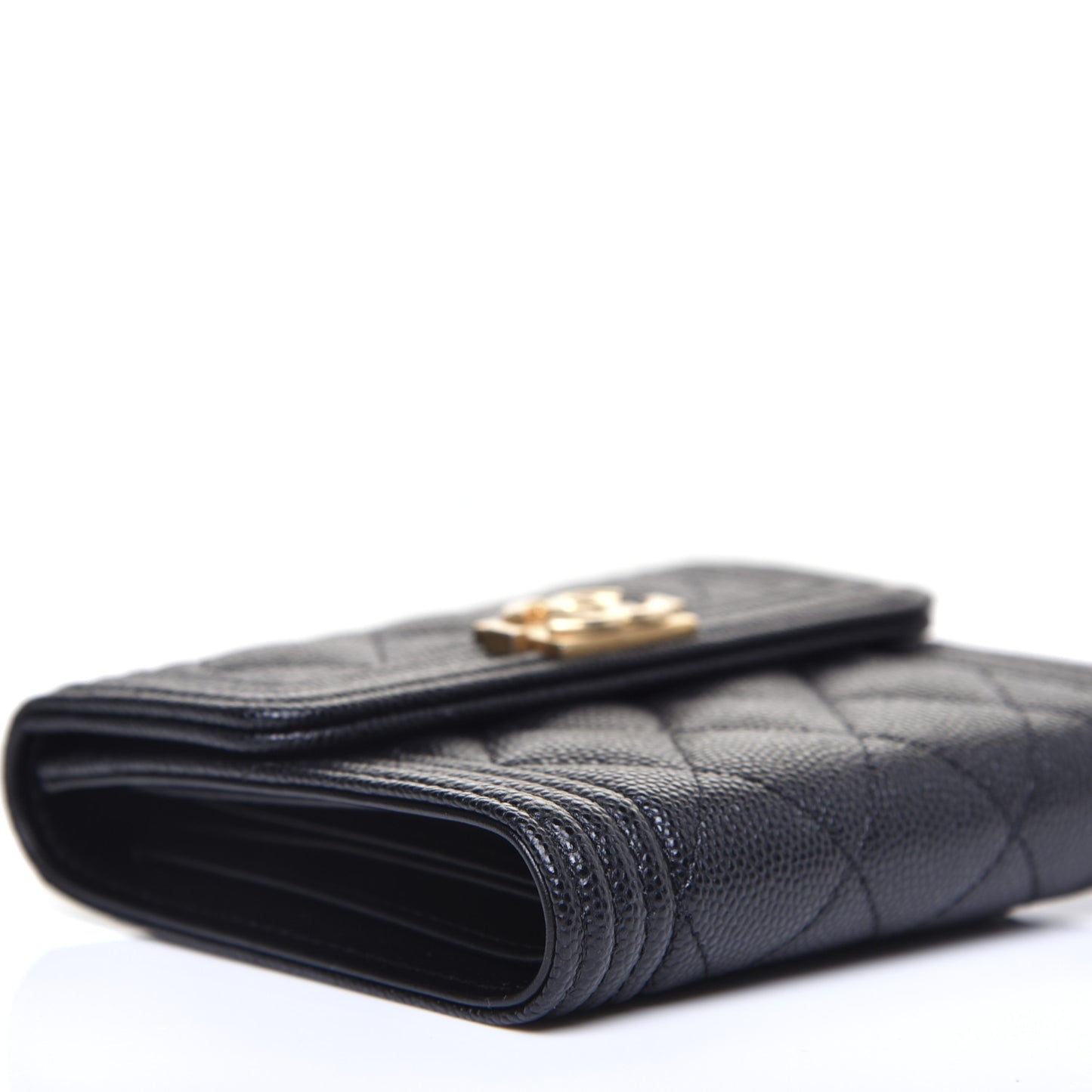 Caviar Quilted Compact Boy Wallet Black