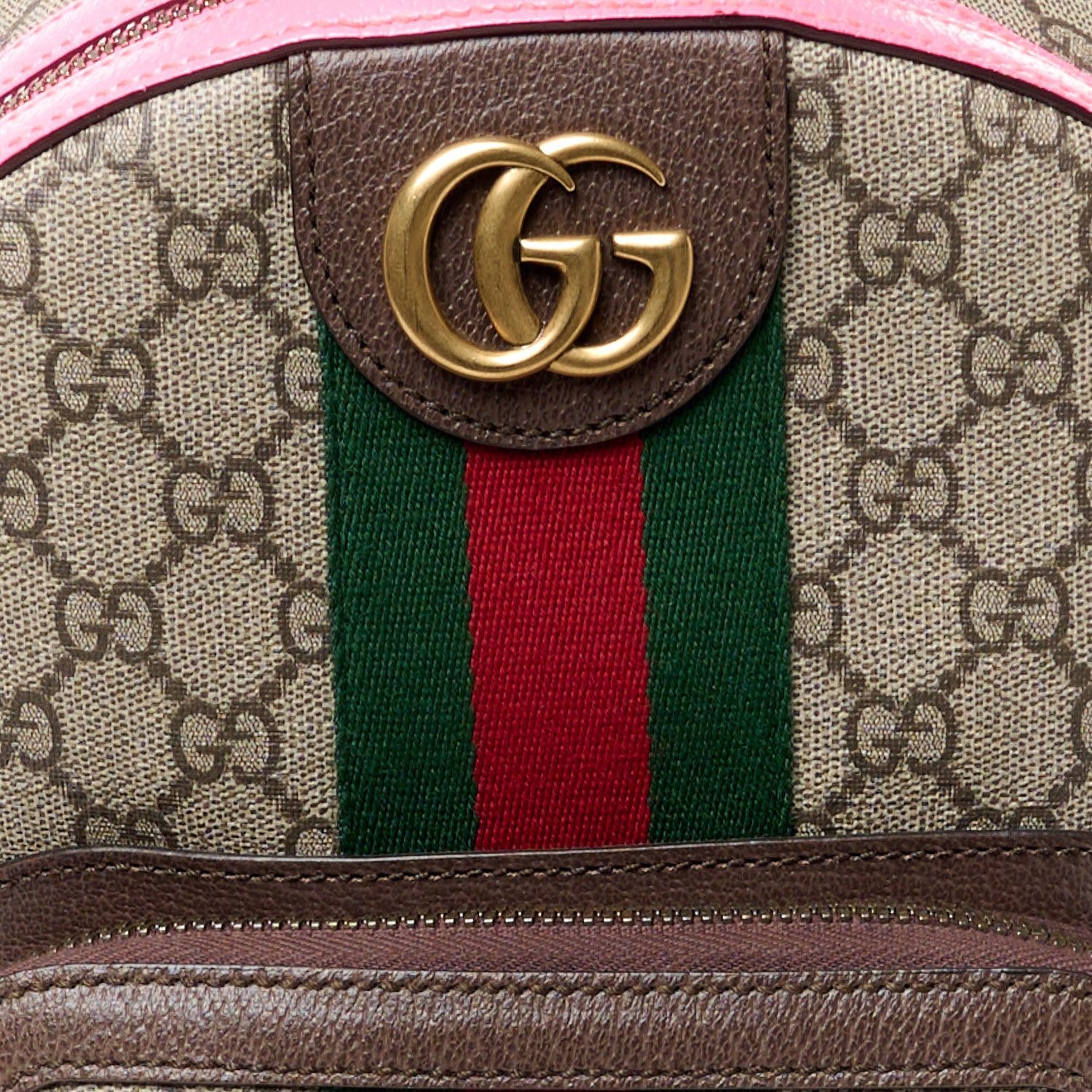 Gucci GG Supreme Monogram Textured Dollar Calfskin Web Small Ophidia Day Backpack Beige Ebony Fluorescent Fuchsia 9 of 11