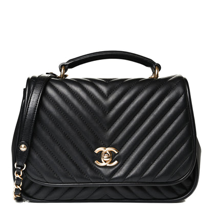 Chanel Lambskin Reverse Chevron Quilted Round Top Handle Flap Black 1 of 14