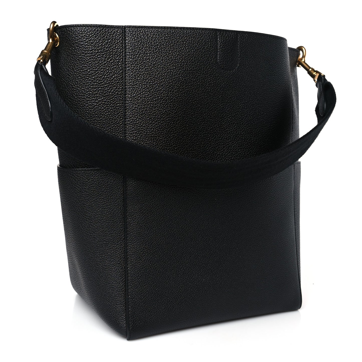 Soft Grained Calfskin Sangle Bucket Bag Black