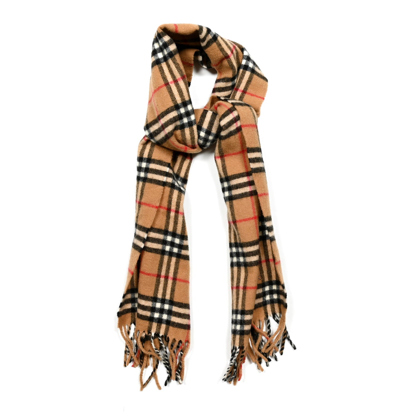 Lambswool Check Fringe Scarf Camel