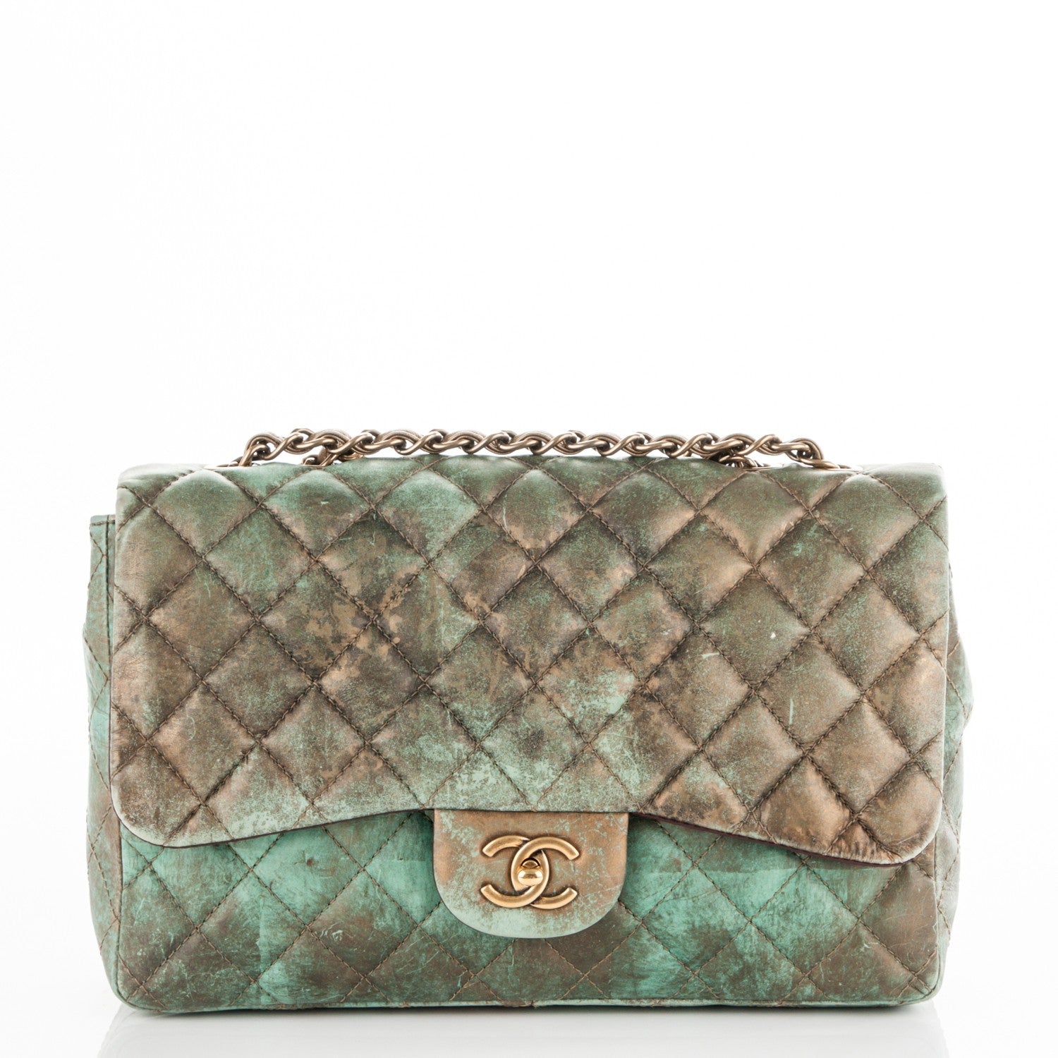 Chanel Lambskin Quilted Jumbo Single Flap Green 1 of 7
