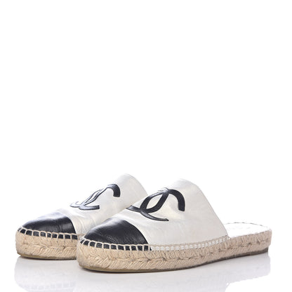 Chanel Iridescent Goatskin CC Espadrille Mules 37 Ivory Black 3 of 7