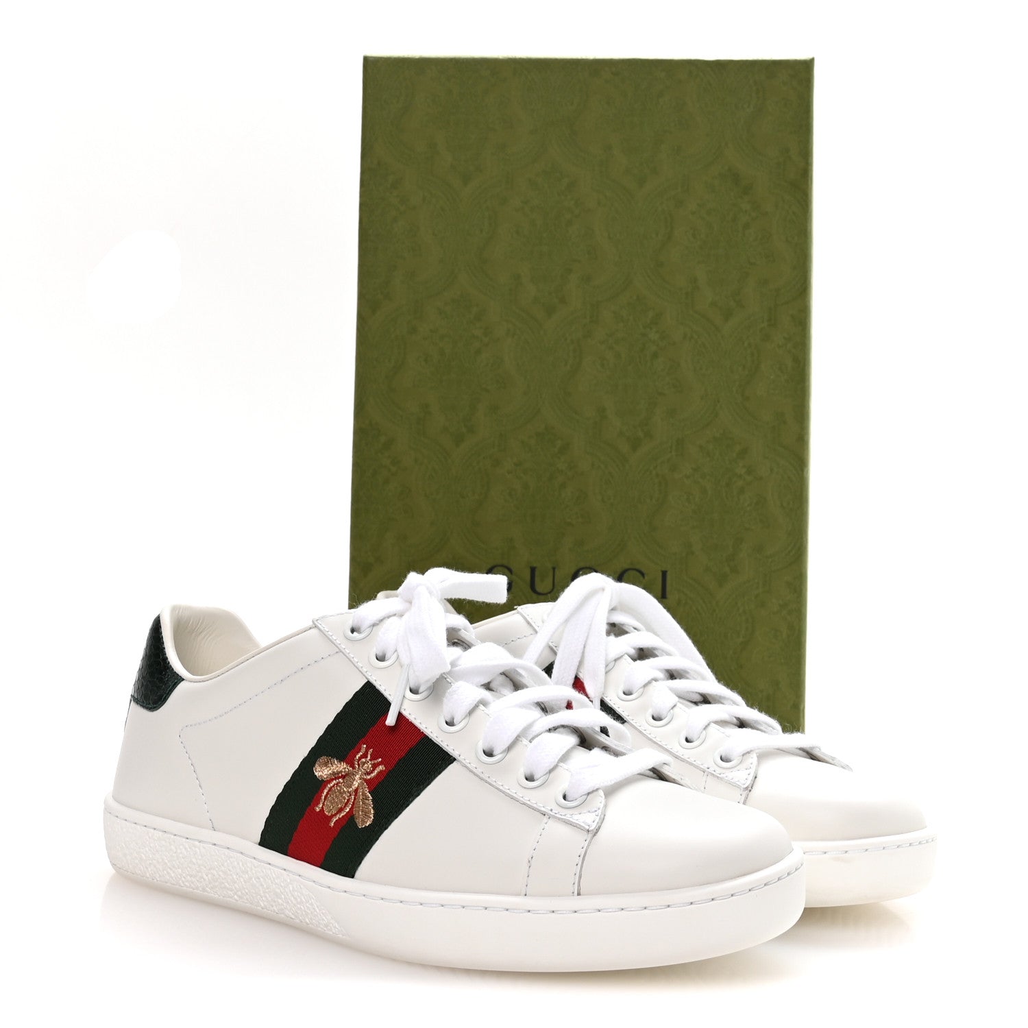 Gucci Calfskin Ayers Bee Embroidered Womens Ace Sneakers 36 White Green 9 of 9
