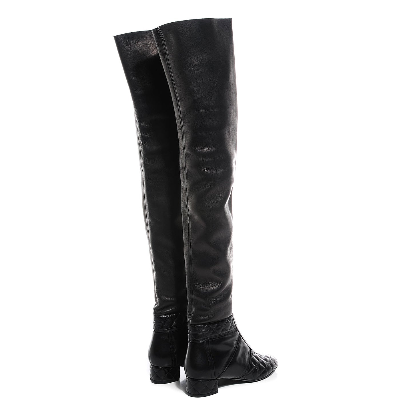 Lambskin Quilted Over the Knee Boots 36.5 Black