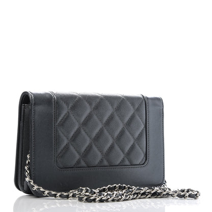 Chanel Metallic Caviar Chevron Quilted Vintage Mademoiselle Wallet On Chain WOC Charcoal 3 of 11