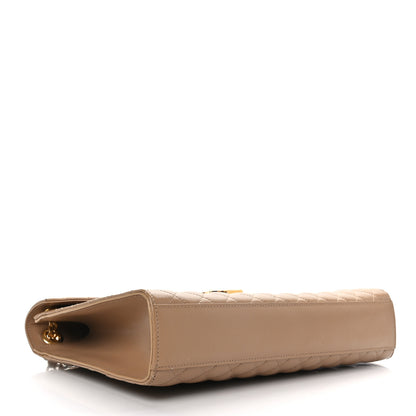 Saint Laurent Grain De Poudre Mixed Matelasse Large Triquilt Monogram Satchel Dark Beige 4 of 10