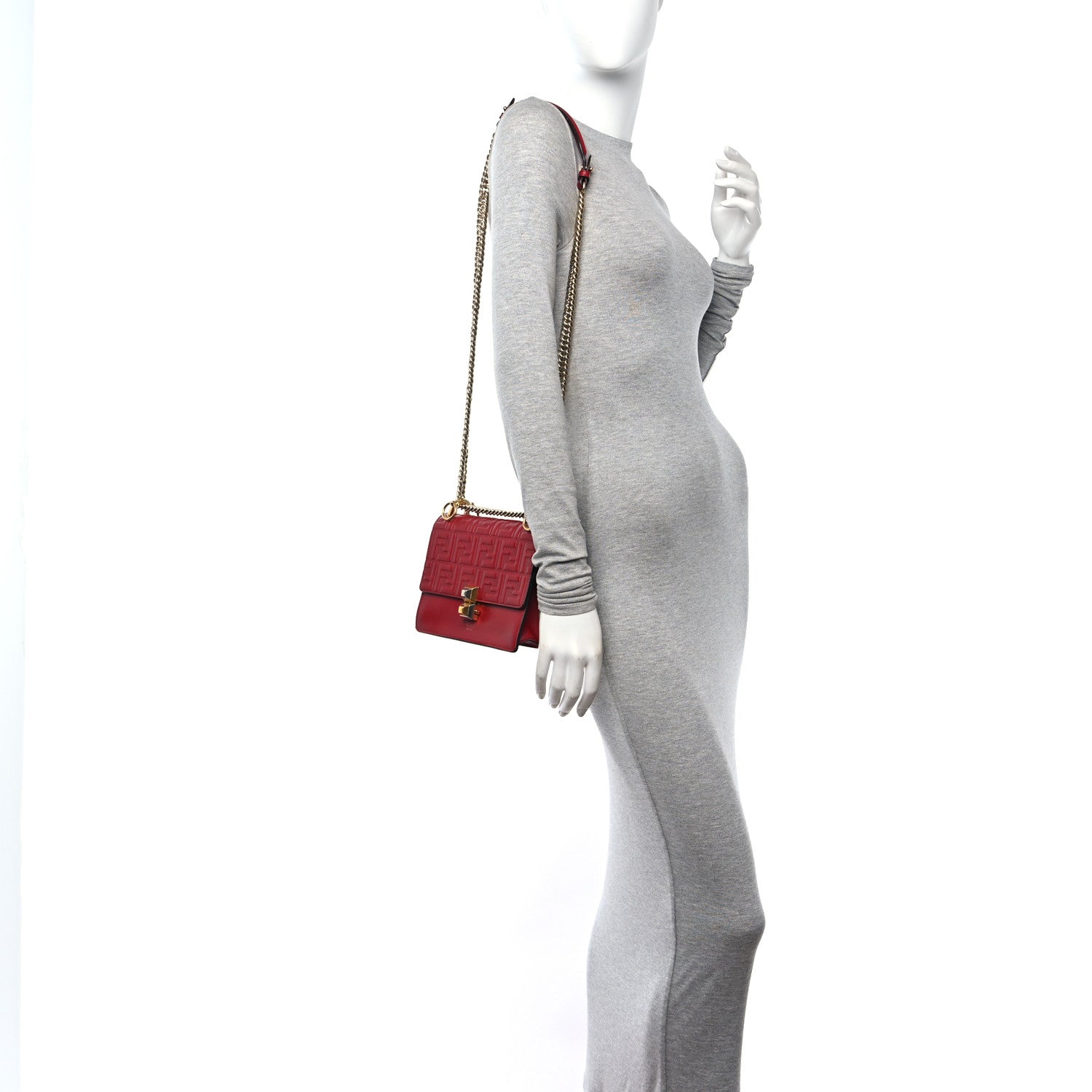 Fendi Vitello Liberty FF 1974 Embossed Small Kan I Shoulder Bag Fragola 2 of 11