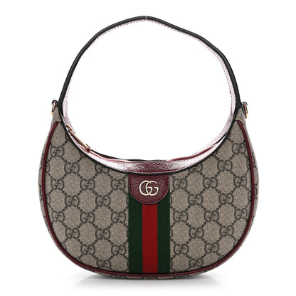 Gucci GG Supreme Monogram Textured Dollar Calfskin Small Ophidia Shoulder Bag Beige Bordeaux 1 of 11