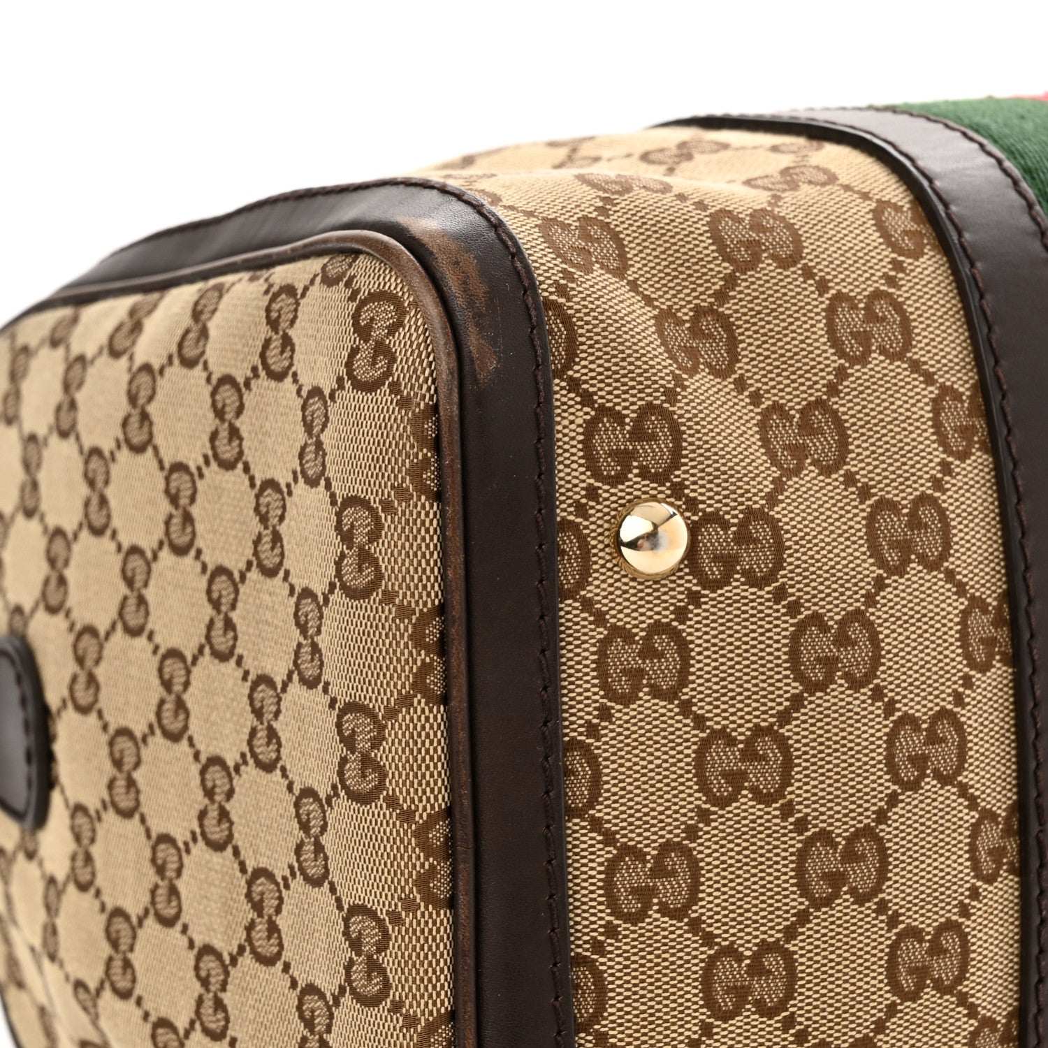Gucci Monogram Selleria Calfskin Vintage Web Medium Boston Beige Ebony Cocoa 19 of 21