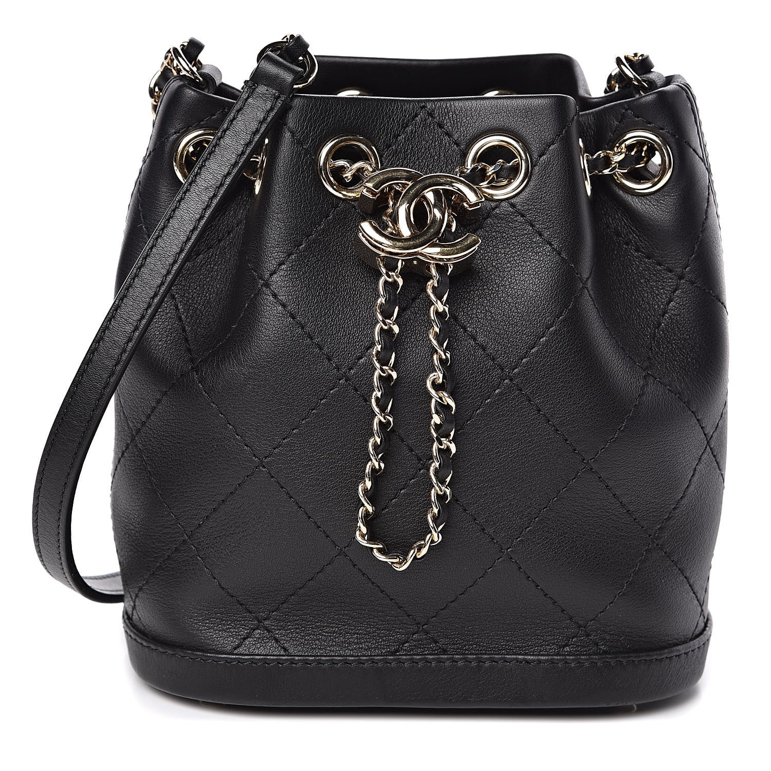 Chanel Calfskin Stitched Mini Drawstring CC Bag Black 1 of 11