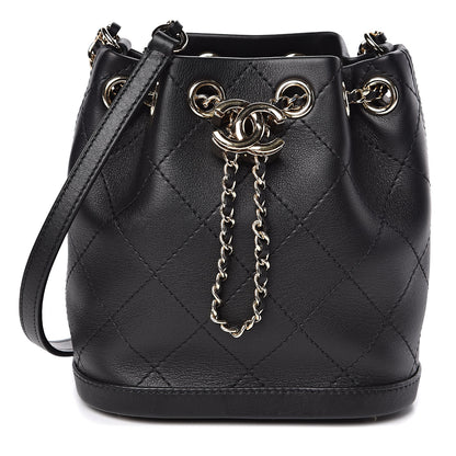 Chanel Calfskin Stitched Mini Drawstring CC Bag Black 1 of 11