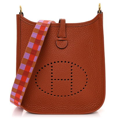 Hermes Taurillon Clemence Maxi Quadrille Evelyne TPM Cuivre Capucine Parme Rouge Duchess 1 of 10