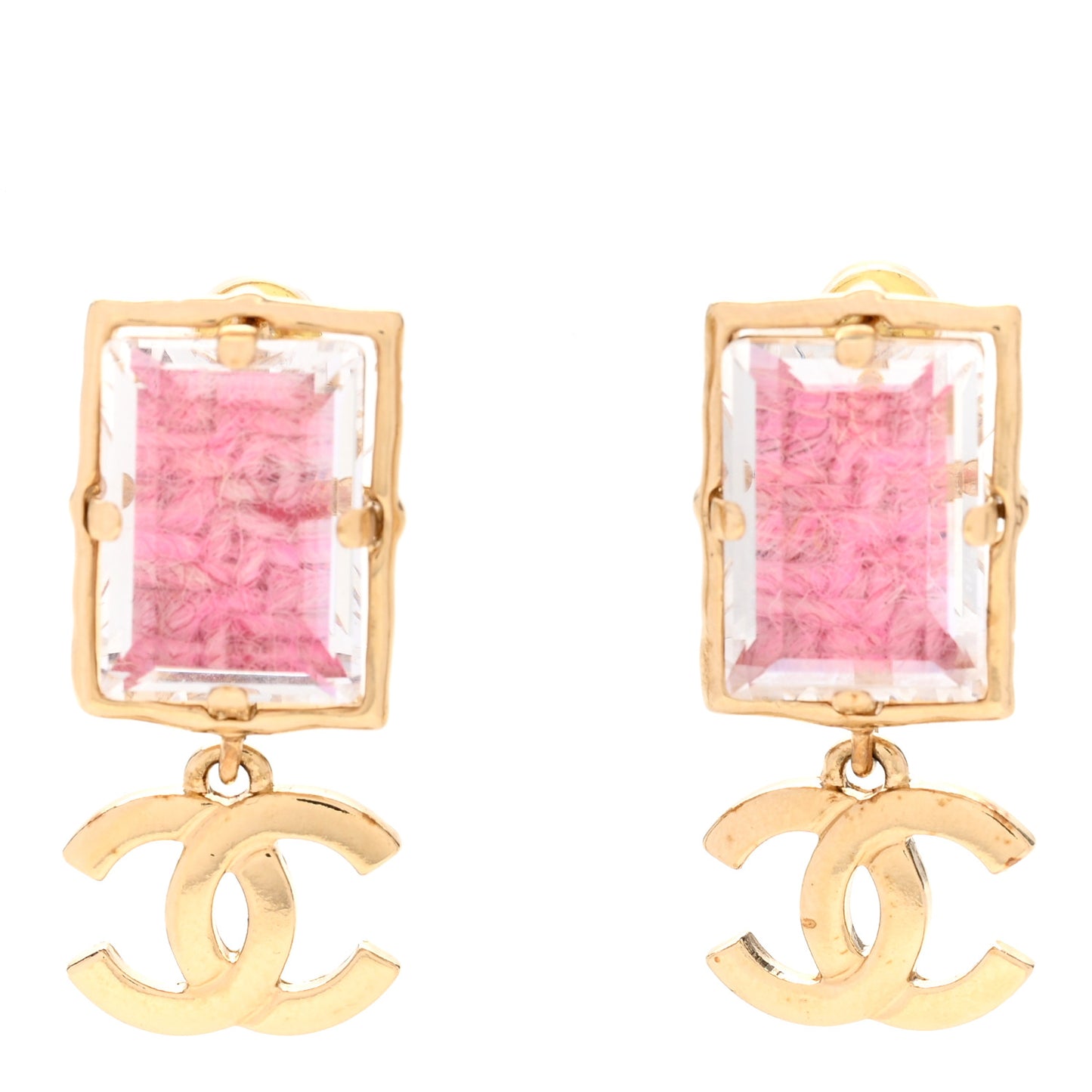 Crystal CC Drop Earrings Pink Gold