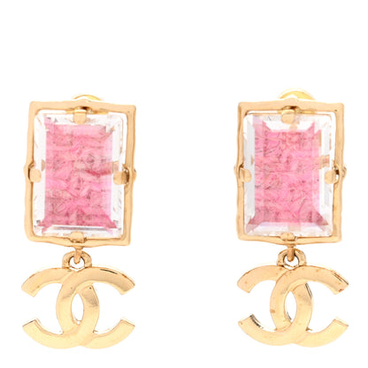 Chanel Crystal CC Drop Earrings Pink Gold 1 of 5