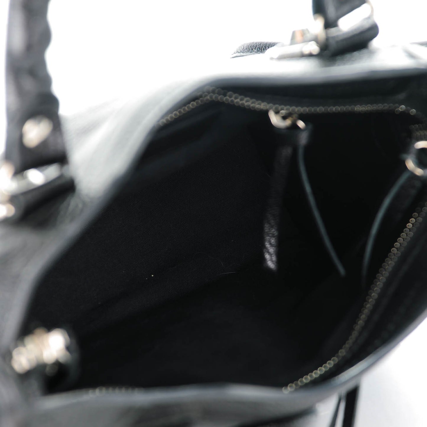 Chevre Silver Metallic Edge Hardware Mini City Black