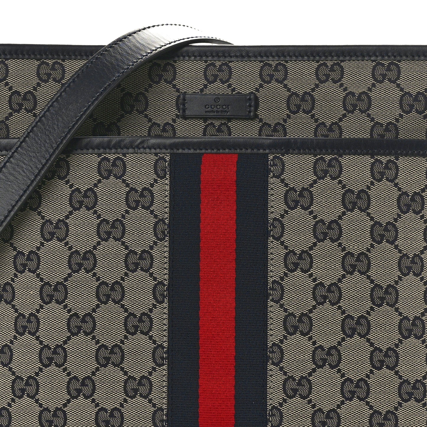 GG Supreme Monogram Web Flat Messenger Bag Navy