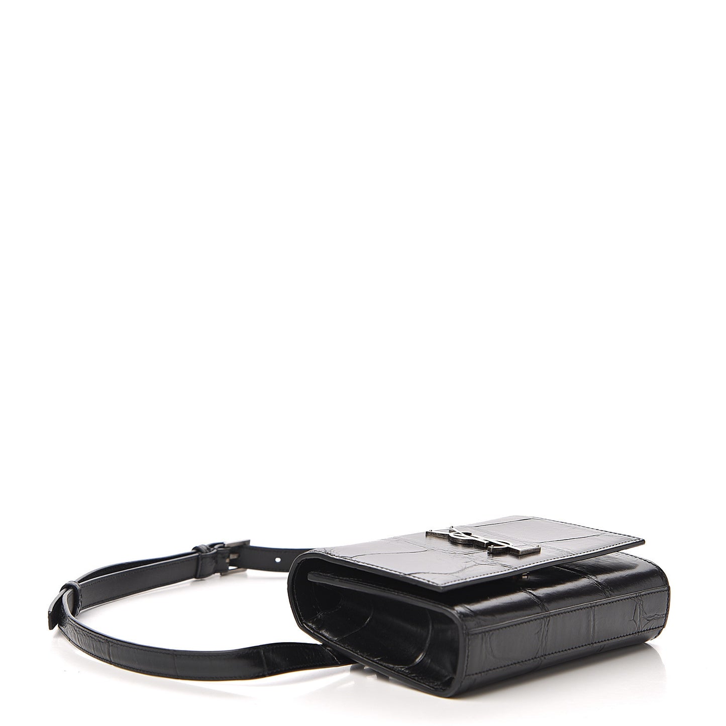 Calfskin Crocodile Embossed Monogram Kate Belt Bag Black