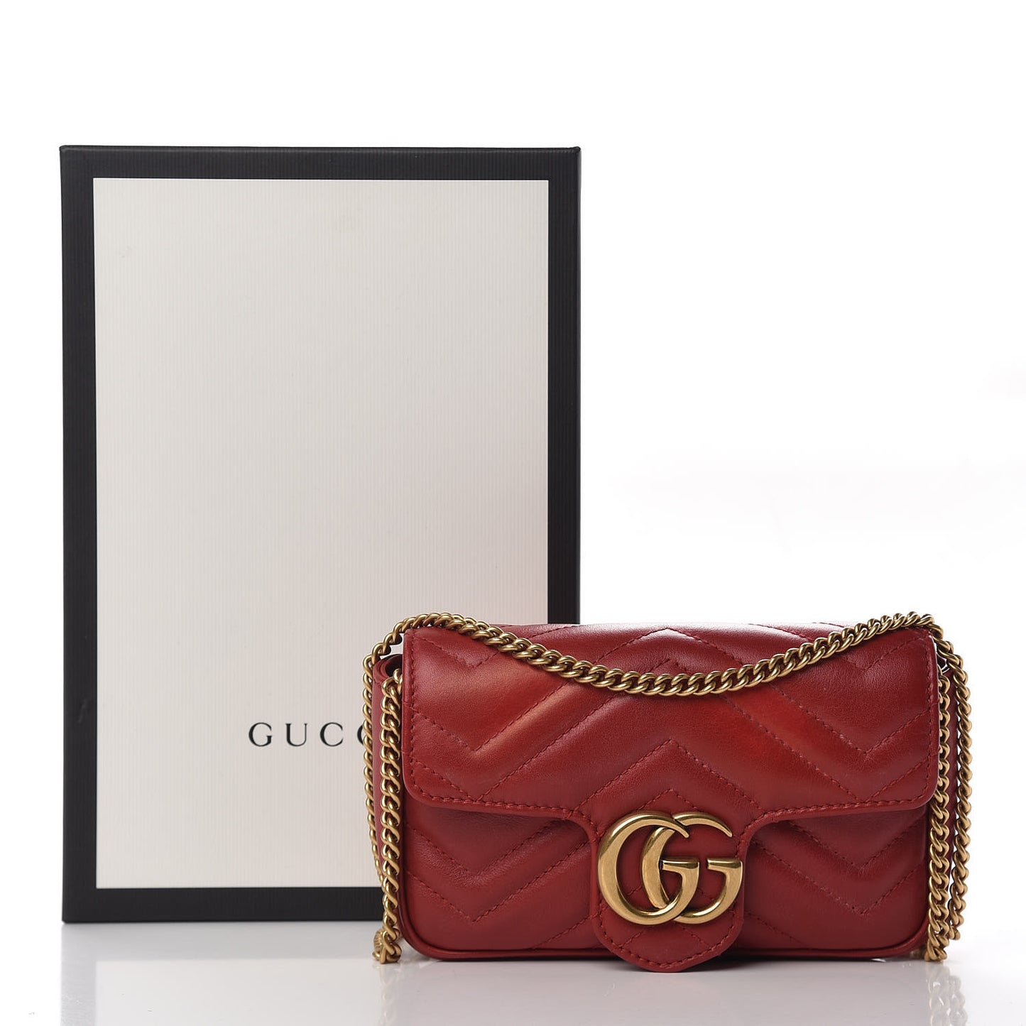 Calfskin Matelasse Super Mini GG Marmont Shoulder Bag Hibiscus Red