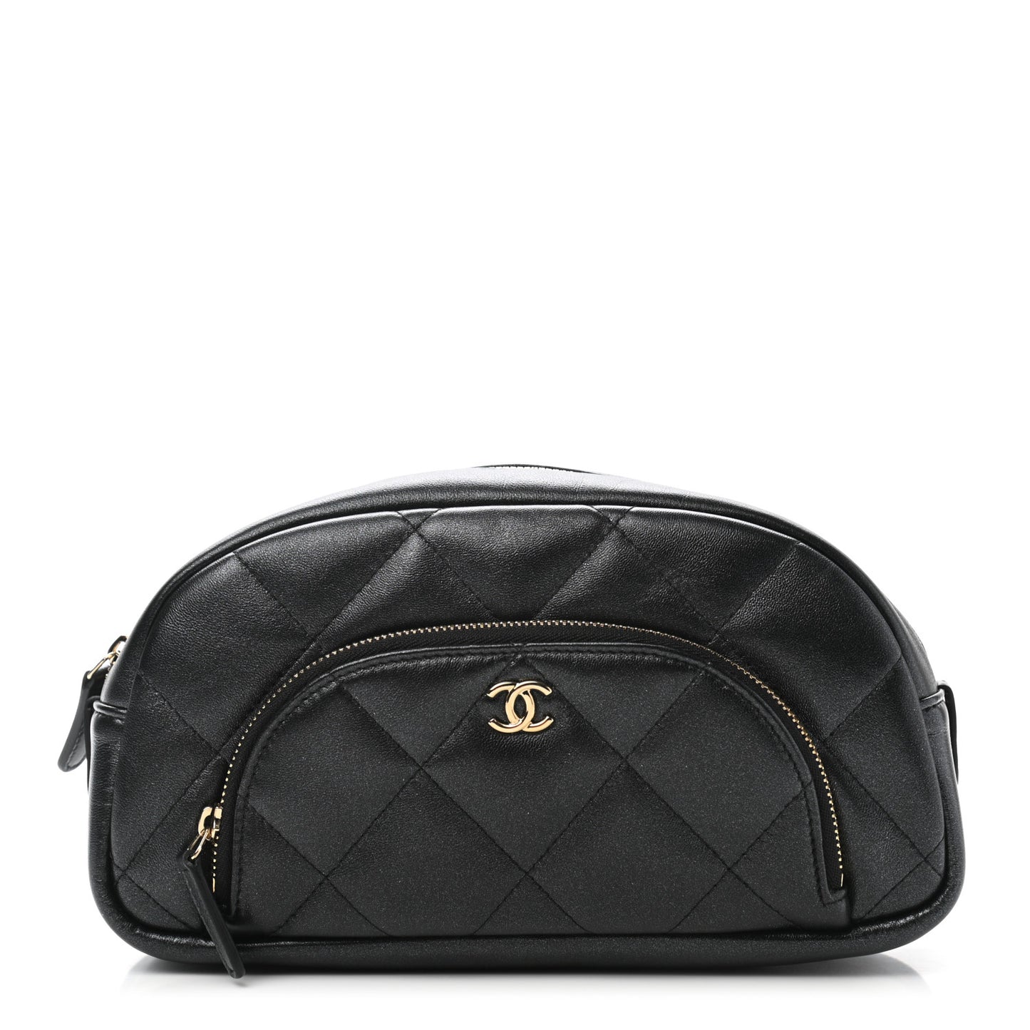 Lambskin Quilted Double Zip Pouch Black