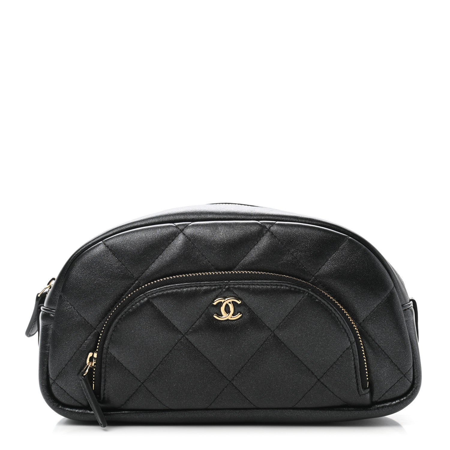 Chanel Lambskin Quilted Double Zip Pouch Black 1 of 7
