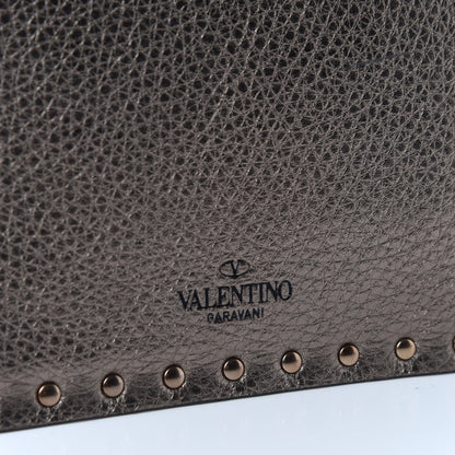 Valentino Garavani Metallic Pebbled Calfskin Large Rockstud Envelope Clutch Sasso 7 of 7